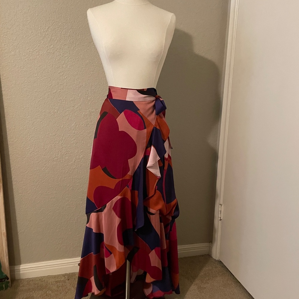 Maeve by anthropology, Red and Blue Asymmetrical Wrap Maxi Skirt